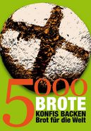Brot  auf grünem Hintergrund und die Aufschrift: 5000 Brote - Konfis backen - Brot für die Wlelt