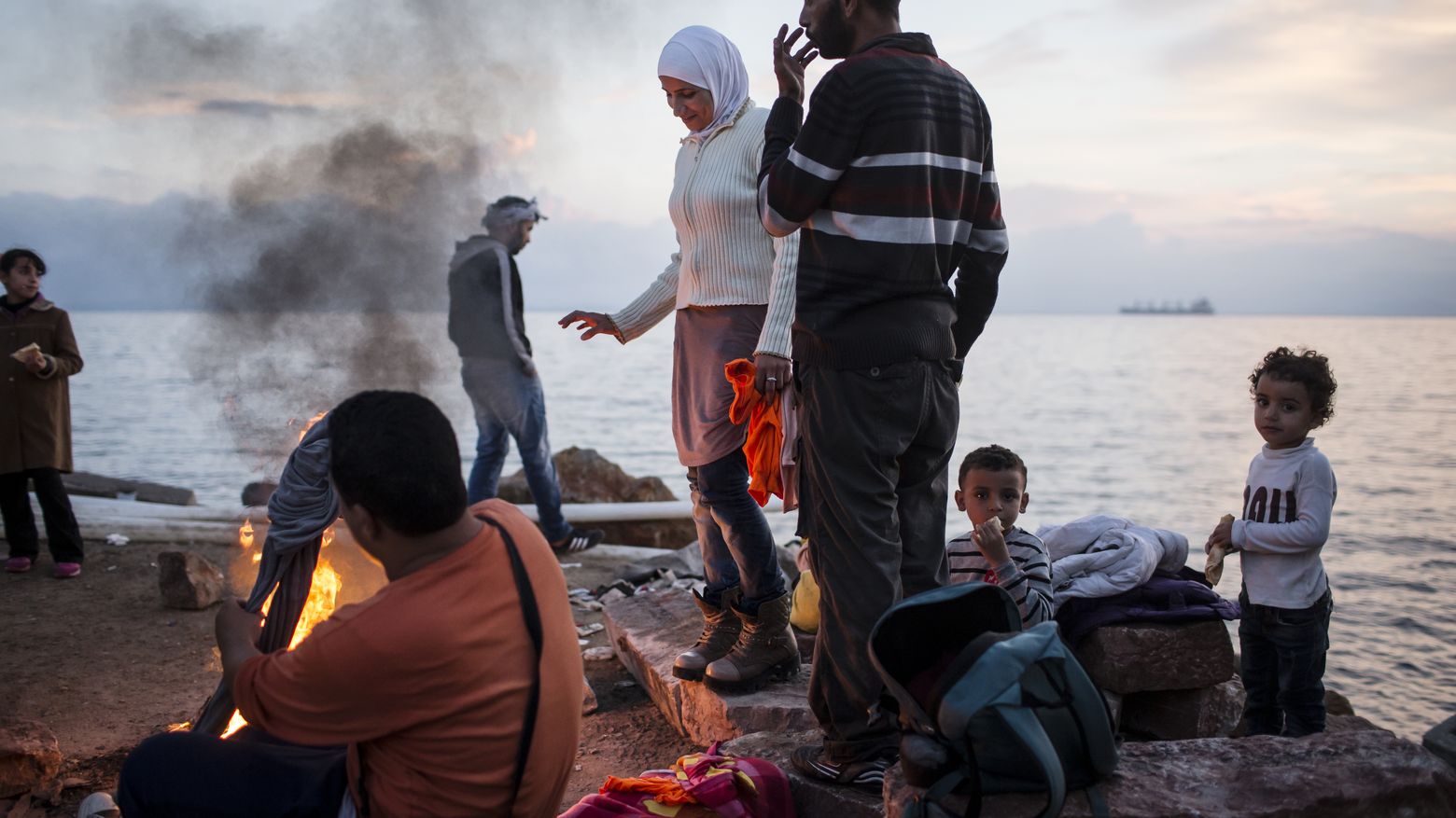 Griechenland, Chios. Das Bild zeigt eine Familie aus Syrien im Jahr 2015.