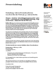 Einladung zur Bilanz-PK von Brot für die Welt Einladung