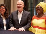 Alejandra Ancheita (ProDESC), Michel Forst (UN) und Delphine Djiraïbé (Public Interest Law Center) 