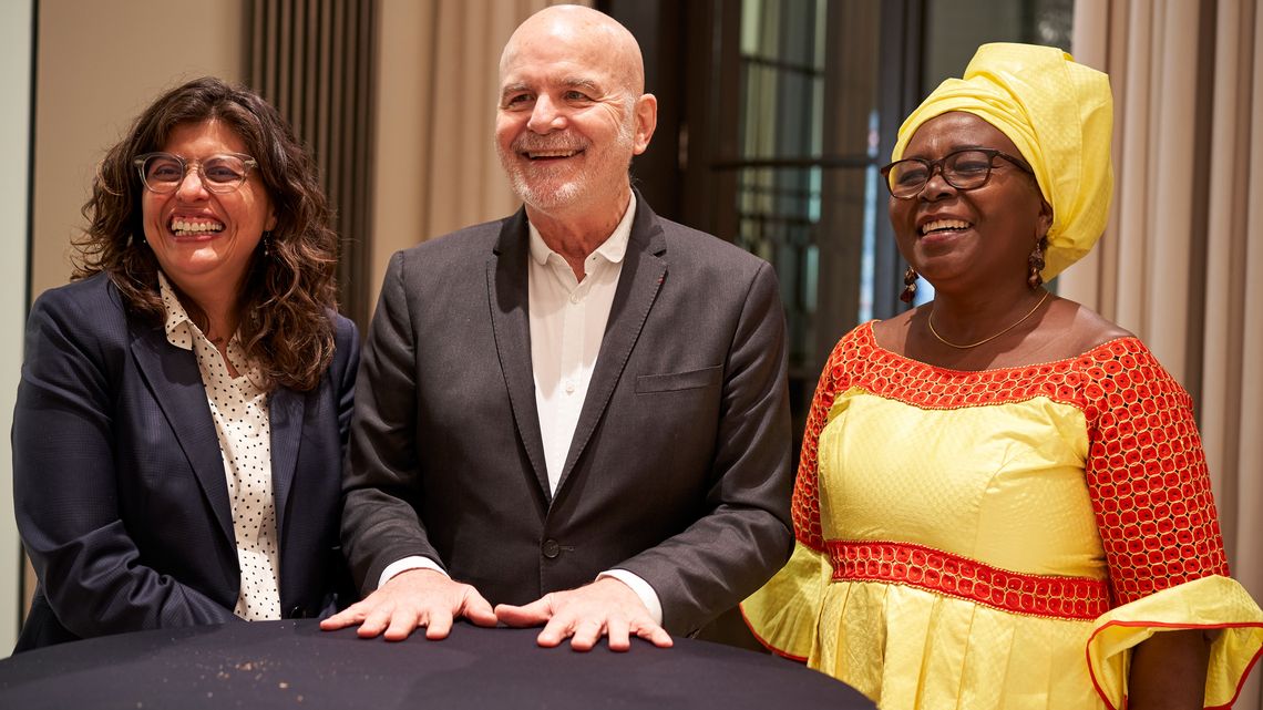 Alejandra Ancheita (ProDESC), Michel Forst (UN) und Delphine Djiraïbé (Public Interest Law Center) 
