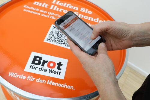 Spendentonne mit QR-Code Spendentonne mit QR-Code