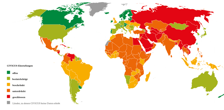 Weltkarte Atlas der Zivilgesellschaft 2024