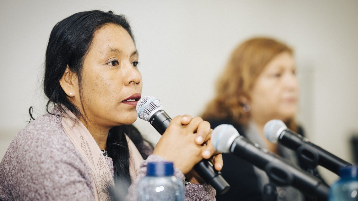 Celia Fasabi und Miriam Torres berichten von ihrem Kampf für die Anerkennung des Río Maranon als Rechtssubjekt.