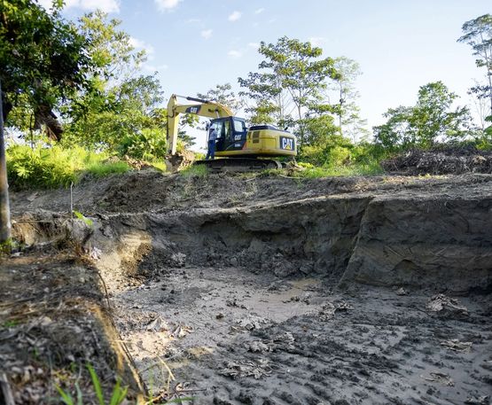 Baggern die verseuchtes Erdreich im Regenwald abgetragen