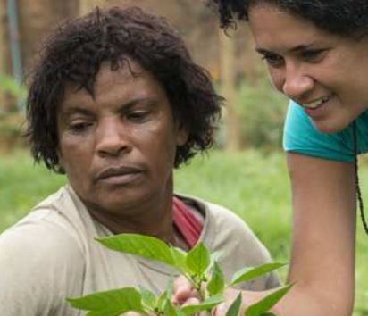 Danielle dos Santos Sanfins from AS-PTA advises Rosineia Suares in Parque Geneciano Luz / Brazil in the greenhouse of the cooperative Univerde. (Photo: Thomas Lohnes)