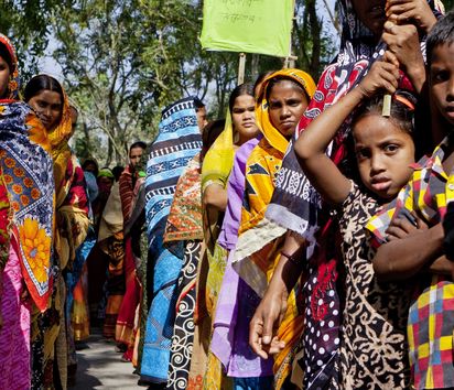 Landless farmers demonstrate for a fairer distribution of land in Madhobbati Village, Bangladesh.