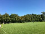 Blick auf den Sportplatz mit Läufern