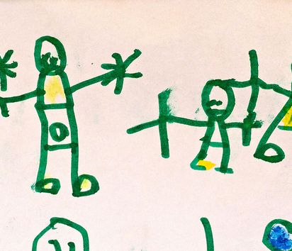 Von Kindern gemaltes Friedensbild mit glücklichen Menschen