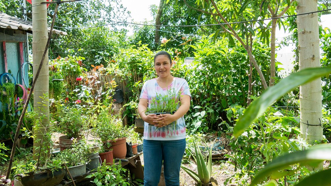 In Carolina Fuentes Garten gedeihen Kräuter sowie diverse Obst- und Gemüsesorten.