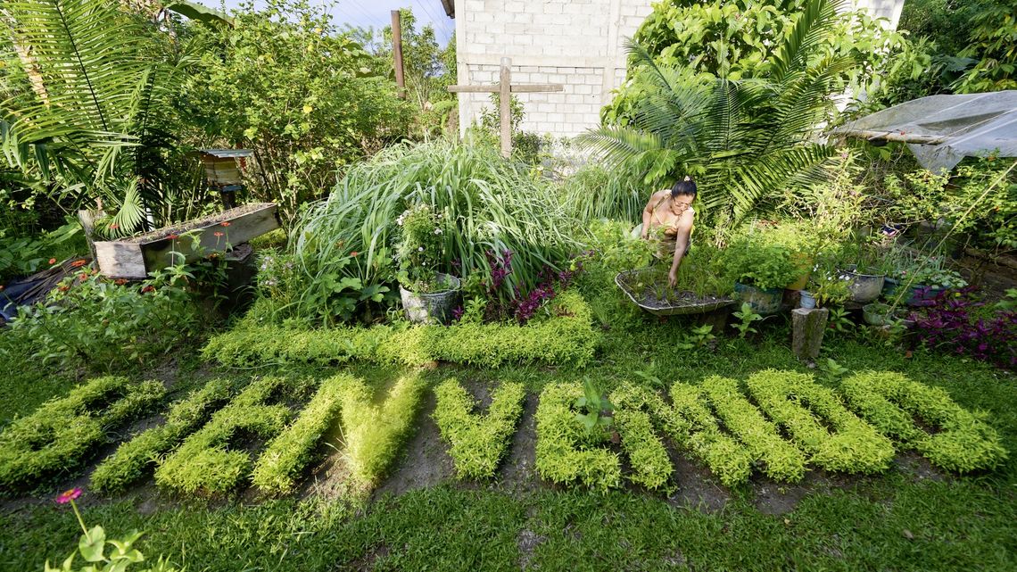 Schriftzug Bienvenido / Willkommen in Belias Kräuter- und Gemüsegarten