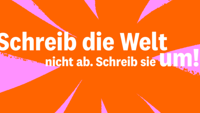 Illustrierter Kampagnenheader "Schreib die Welt nicht ab, schreib sie um!".