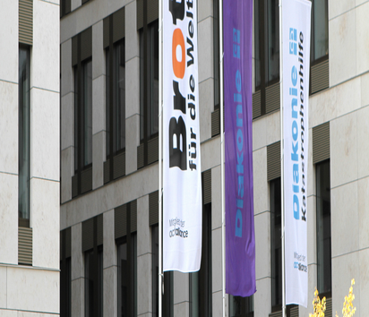 Flags in front of the office building of Bread for the World.