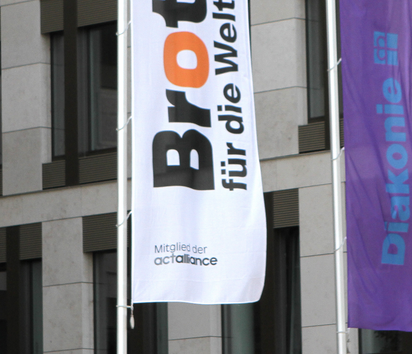 Flags in front of the office building of Bread for the World.