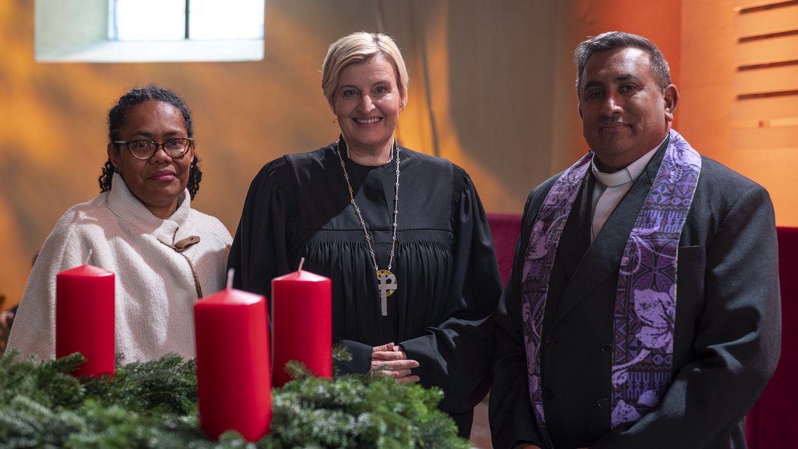 Vani D. Catanasiga (Fiji Council of Social Services, FCOSS), Dagmar Pruin (Brot für die Welt) und James Bhagwan (Pazifische Konferenz der Kirchen)